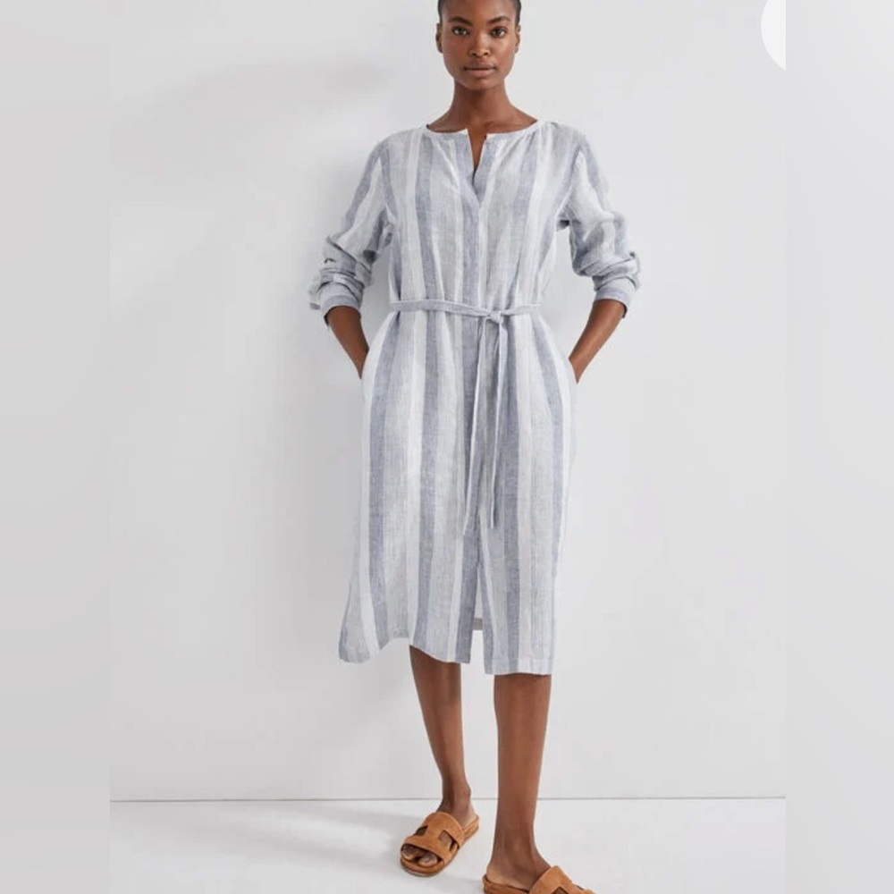 Haven Well Within 100% Linen Shirt Dress Size Large Ombre Stripe Loungewear Midi